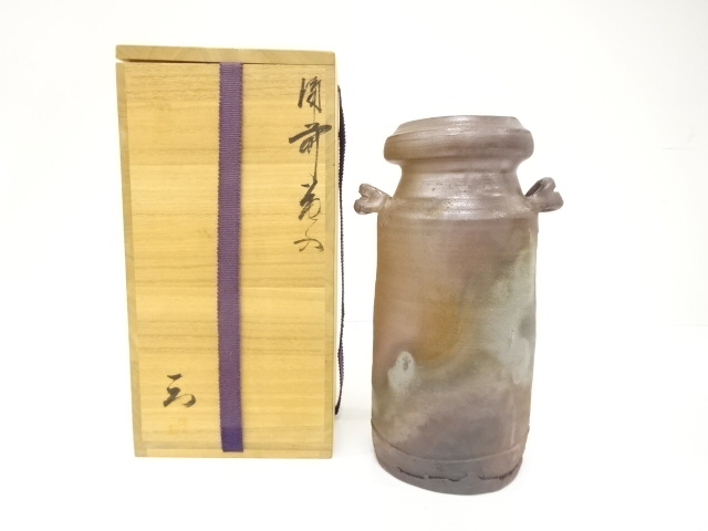 JAPANESE POTTERY / BIZEN WARE HANAIRE FLOWER VASE / ARTISAN WORK